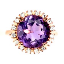 925 Sterling Silver Ring Round Amethyst 12mm Gemstone Jewelry