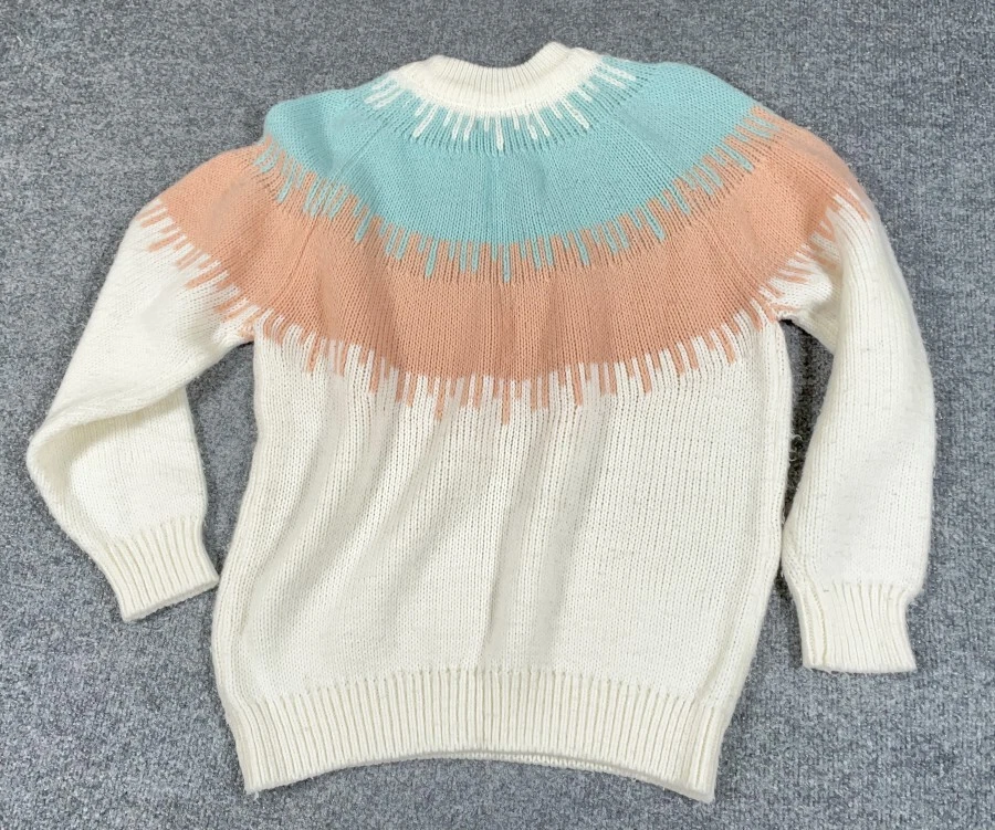 VTG 80s Pastel Atomic Pattern Mock Neck Sweater Women's Large Pink Blue Knit