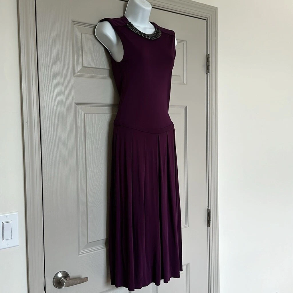 Abito donna Tory Burch Wild Plum Eva gioiello scollo impreziosito taglia XS