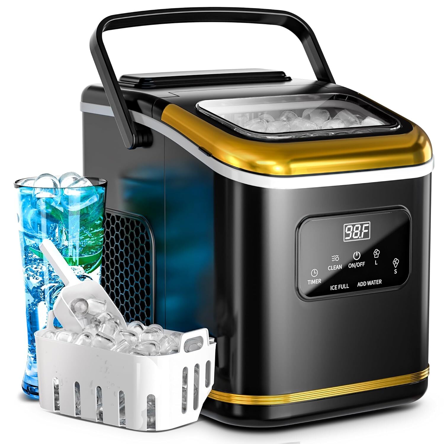 28lbs/24Hrs Capacity, Self-Cleaning,Ice Maker with LED Screen Control Panel