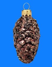 EUROPEAN BLOWN GLASS DARK BROWN PINE CONE CHRISTMAS TREE ORNAMENT GLITTER