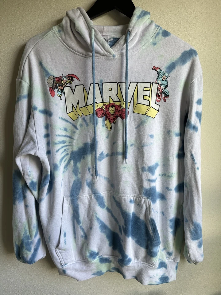 Sudadera con capucha teñida blanca talla mediana Marvel para hombre Foto 2 de 4