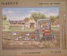 FARMER ON TRACTOR WORKING FIELDS NEEDLEPOINT CANVAS BY MARGOT