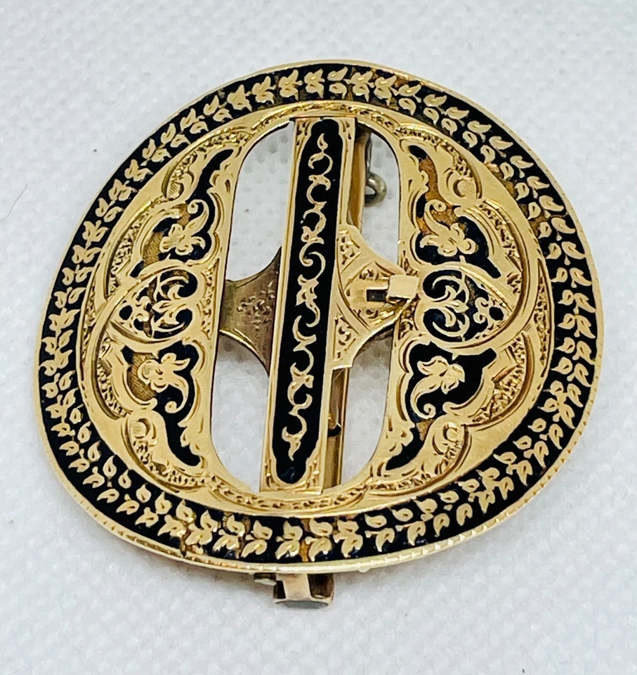 Impresionante hebilla de cinturón victoriana antigua de 14k con esmalte Foto 4 de 4