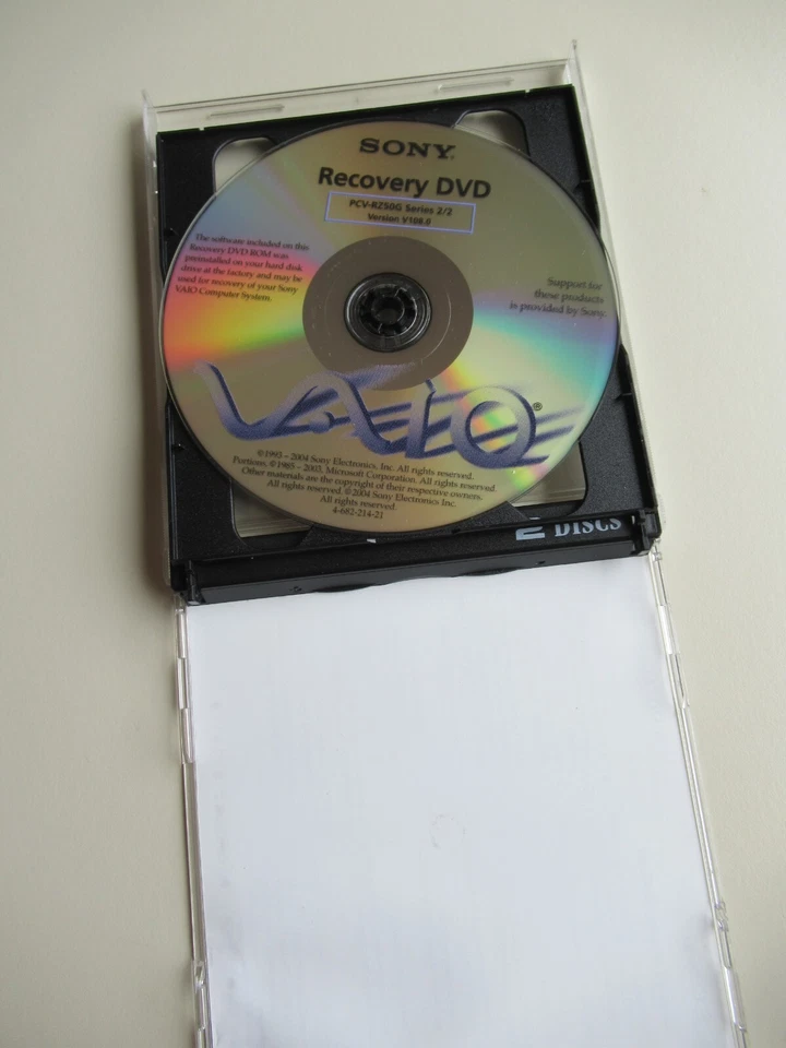 SONY RECOVERY DVD 2 DISCS VAIO RECOVERY WIZARD 2003 - Image 4 of 4