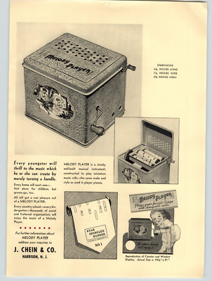1938 PAPER AD 2 PG Chein Toy Melody Player Musical Instrument Box Window Display