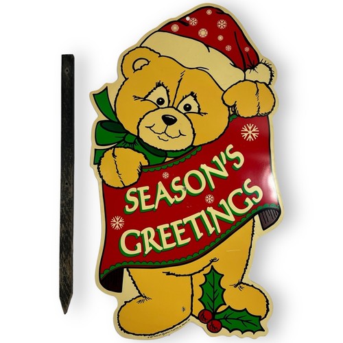 90er Vintage 26,75" Weihnachten Urlaub Teddybär Kunststoff Hof Schild Außendeko - Bild 7 von 24