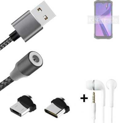 Daten-Lade-Kabel + Kopfhörer für Doogee S98 mit USB-Typ C u. Micro-USB
