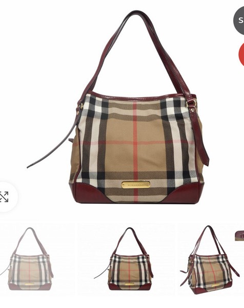 Burberry Small Bridle House Check with Red Leather Trim Document Tote Bag