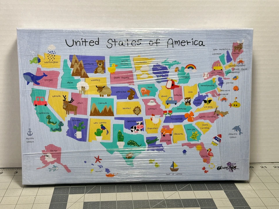 Oliver Gal Artist Co. Mapas Arte de Pared Lienzo ESTADOS UNIDOS Aprendizaje para Niños - EE. UU. Foto 2 de 4