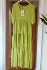 Zara Long Flowing Tiered Tunic Dress Pistachio Kaftan S M BNWT