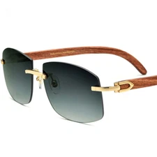 Luxury Natural Wood Man Woman Brown Eyeglass Rimless Sunglasses Glasses
