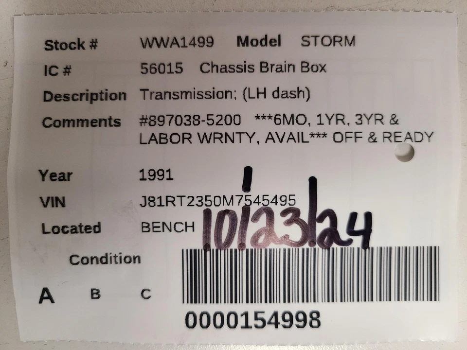 Módulo de control de transmisión usado se adapta a: 1991 Geo Storm Transmisión LH tablero grado Foto 3 de 4