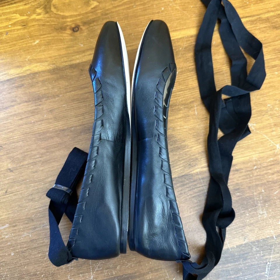 NEW Via Spiga women's 6.5 Black leather ballet flat Ribbon Tie Whip Stitching - Image 4 of 4