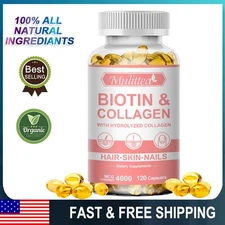 Biotin & Collagen Capsules 4000mcg For Hair,Skin,Nails,Bones,Joints Vitamins US