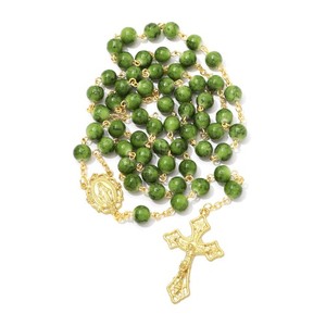 Authentic 8MM Green Glass Rosary Beads Catholic for Women 18K Gold Plated Virgin Mary R...