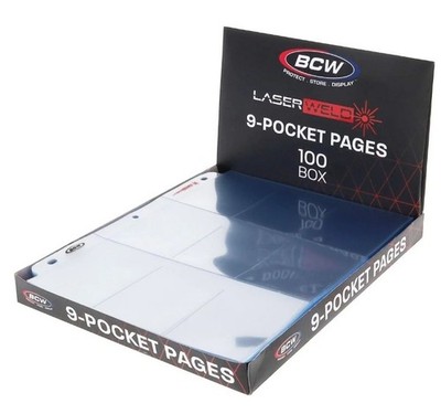 (100 Count) BCW LaserWeld  Single Sided 9-Pocket Page - Top Loading 