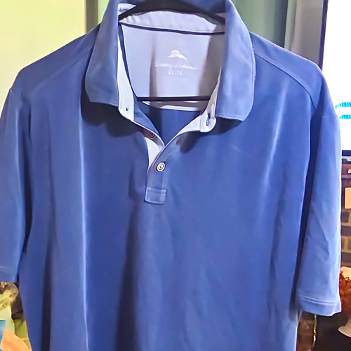 Tommy Bahama Men's XL Blue Solid Short Sleeve Collared Polo, Button Placket