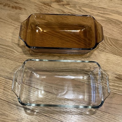 PYREX Glass Rectangle Loaf Pan Two-Piece Set Brown and Clear Oven Safe