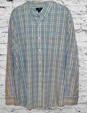 US Polo Assn Mens Shirt Size XL Button Up Long Sleeve Plaid Yellow White Blue
