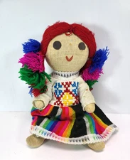 VTG Handmade Cloth Mexican Cloth Rag Doll Articulated Arms Legs Folk Art
