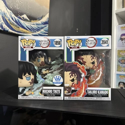 Funko Pop Lot Of 2 Demon Slayer Muichiro Tokito And Tanjiro Kamado W Protectors