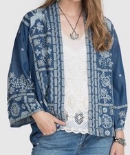 Johnny Was Workshop Denim Alberte Cropped Kimono Size XS