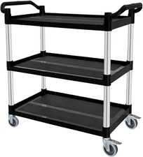 Plastic Utility Carts W/ Wheels 3-Tier Rolling Service Cart 300 lbs Heavy Duty