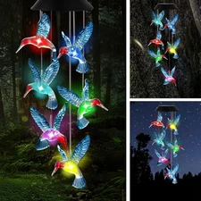 Hummingbird Solar Wind Chimes - Outdoor Garden Decor with Gentle Musical Tone