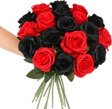 Artificial Flowers-12 pcs Realistic Long Stem Fake Roses Mashup Style Silk Roses