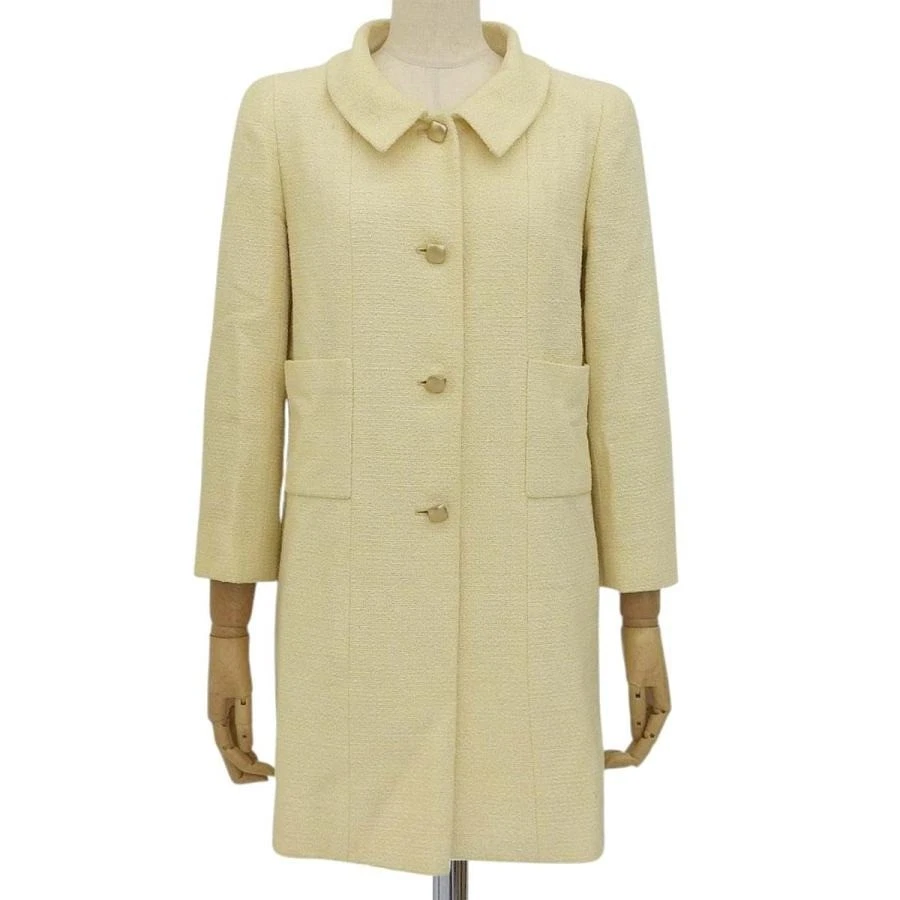 Chanel — CHANEL Tweed Long Jacket Coat 01C P17004V09493 Cream Square Button Size 36 Auth