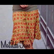 Matilda Jane Serendipity Red Green Geometric Pull-On Skirt Women's Size Medium