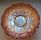 FENTON DRAGON & STRAWBERRY ICS MARIGOLD CARNIVAL GLASS BOWL