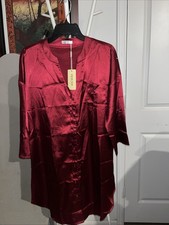 Red Silky SATIN BUTTON FRONT NIGHTGOWN BY EKOUAER Size Small