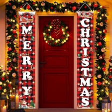 Buffalo Plaid Outdoor Christmas Sign Set Red Black Front Porch Yard Decor