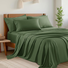 Cooling 6-Piece Queen Sheet Set, Soft Bamboo Blend, Deep Pocket, Olive Green