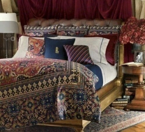 Ralph Lauren Poets Society Comforter Queen or Full Persian Rug Floral Tapestry