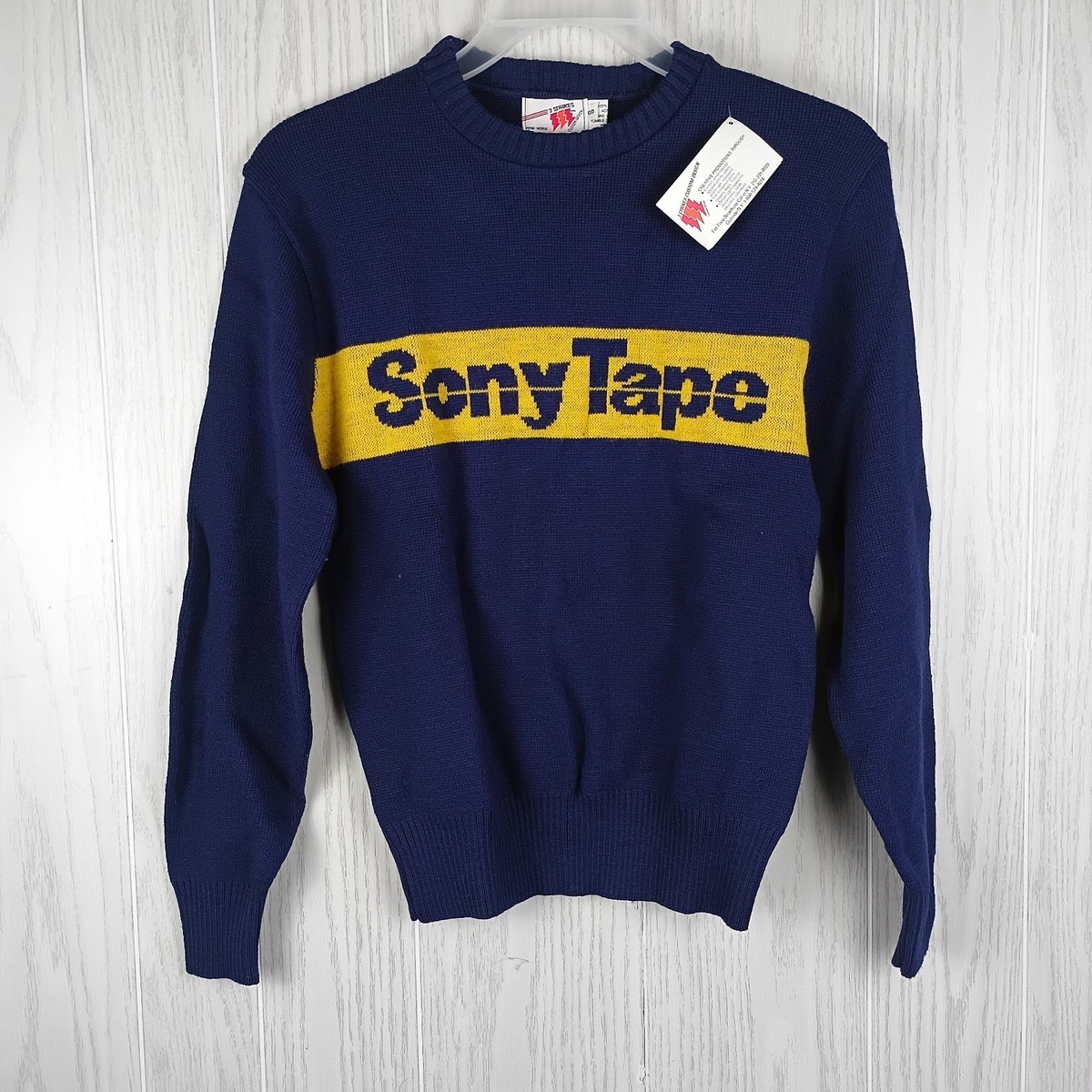 【OLD】salsation wear knit【USED】Sサイズ VINTAGE w/tag 1980's Extremely Rare Navy yellow Sony Tape knitted