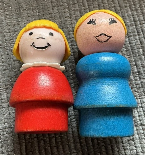 Fisher Price Play Family Little People Wooden Kids Child 2 Figures Vintage 70s