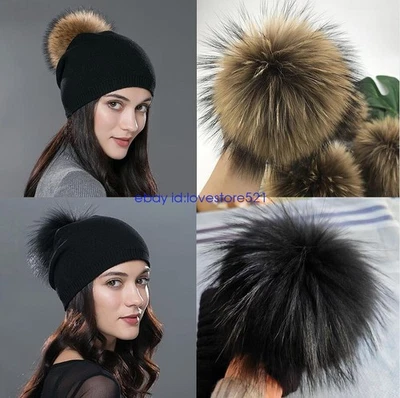GREENFOREST168 Luxus Echte Fell Bommel Pelz Pompon Mit Druckknopf für Mütze Wintermütze 8-19cm
