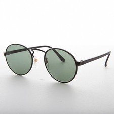 Black Classic Round Preppy Vintage Sunglass with Glass Lens - Logan