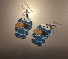 Cookie Monster From Seame Street Enamel Earrings 