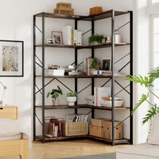 5 Tier Corner Bookshelf,L Shaped Bookcase,Large Etagere Bookcase,Corner Shelf...