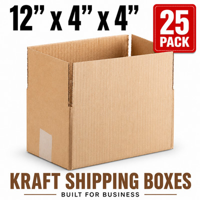 25 12x4x4 Cardboard Shipping Boxes Cartons Packing Moving Mailing Box