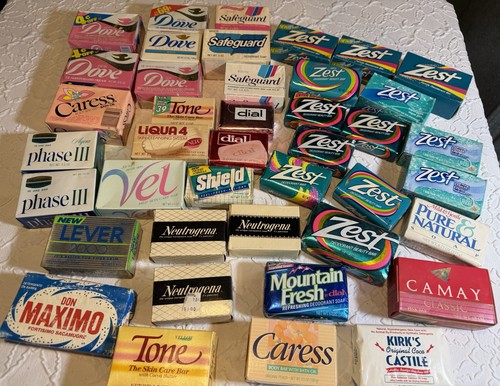 Lot of 30+ Vintage Bars Of Soap, Zest Lever 2000 Tone Caress More Rare