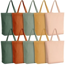 10 Pcs Reusable Canvas Grocery Shopping Tote Bag Bulk with Zipper & Handle Me...
