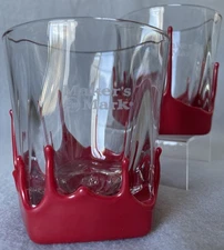 Maker's Mark Whiskey Glasses Set of 2 Red Wax Drip Old Fashioned Barware 3.75