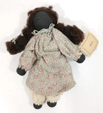 KIZZY Wooden DOLL African American Folk Art Black Wood Head Feet Hand Cloth Body