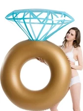 NIB New TWO 2 Inflatable Diamond Ring Pool Float Engagement Tube Blow Up