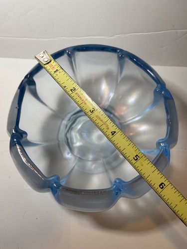 vintage FENTON Glass Velva Blue Iridescent 6” Melon BOWL - Picture 7 of 8